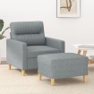 Sillón con taburete tela gris claro 60 cm
