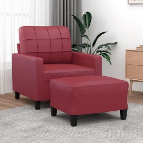 Sillón con taburete cuero sintético rojo tinto 60