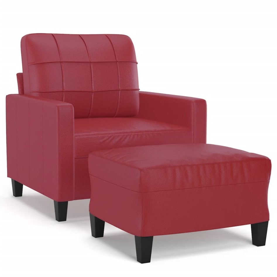 Sillón con taburete cuero sintético rojo tinto 60