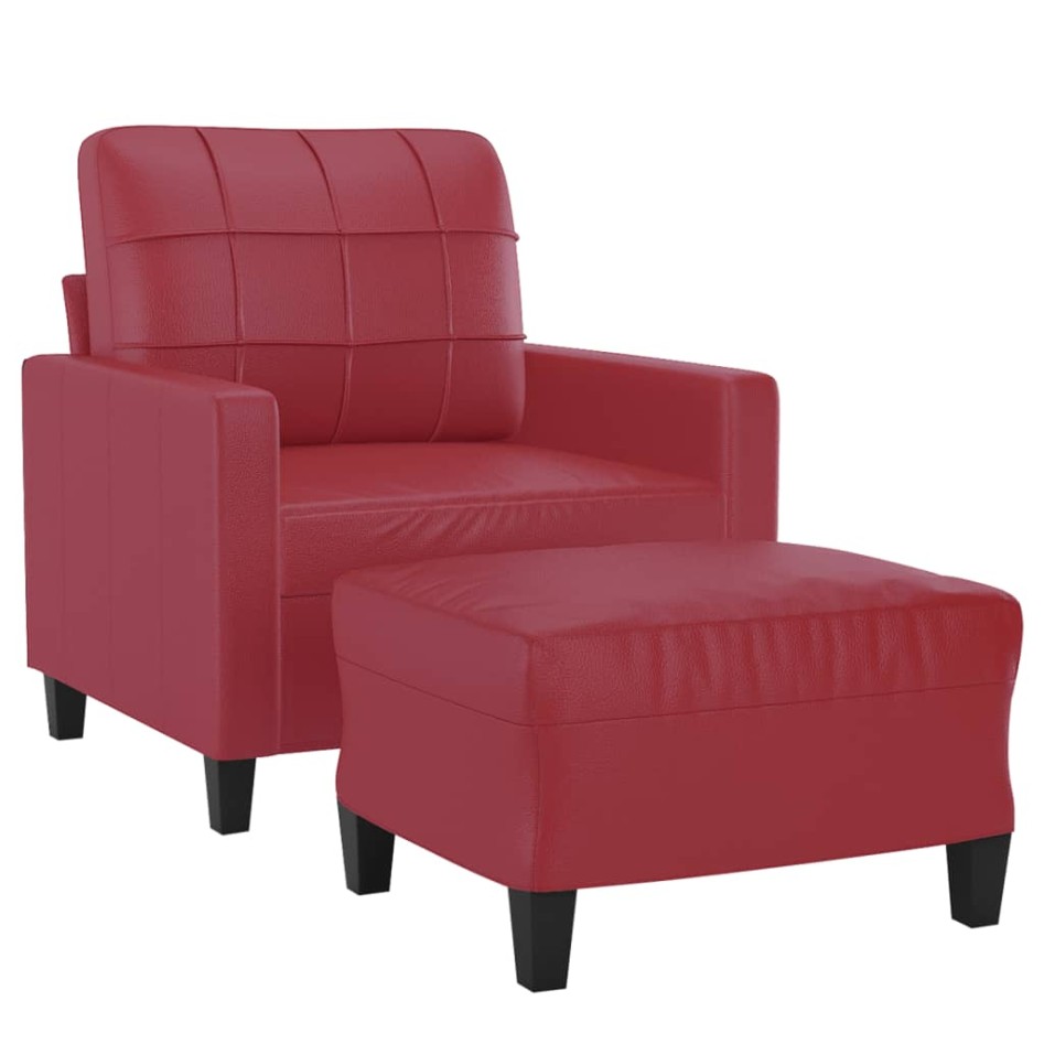 Sillón con taburete cuero sintético rojo tinto 60