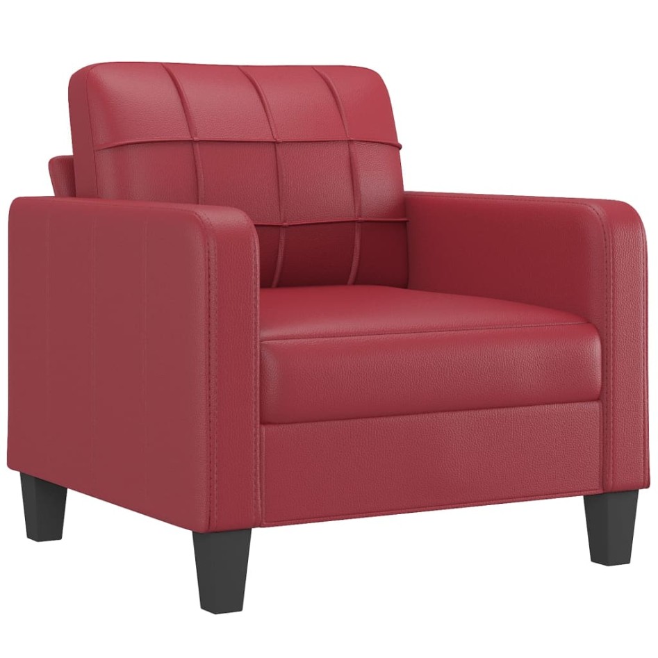 Sillón con taburete cuero sintético rojo tinto 60