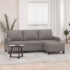 Sofá de 3 plazas con taburete de tela gris taupe 180