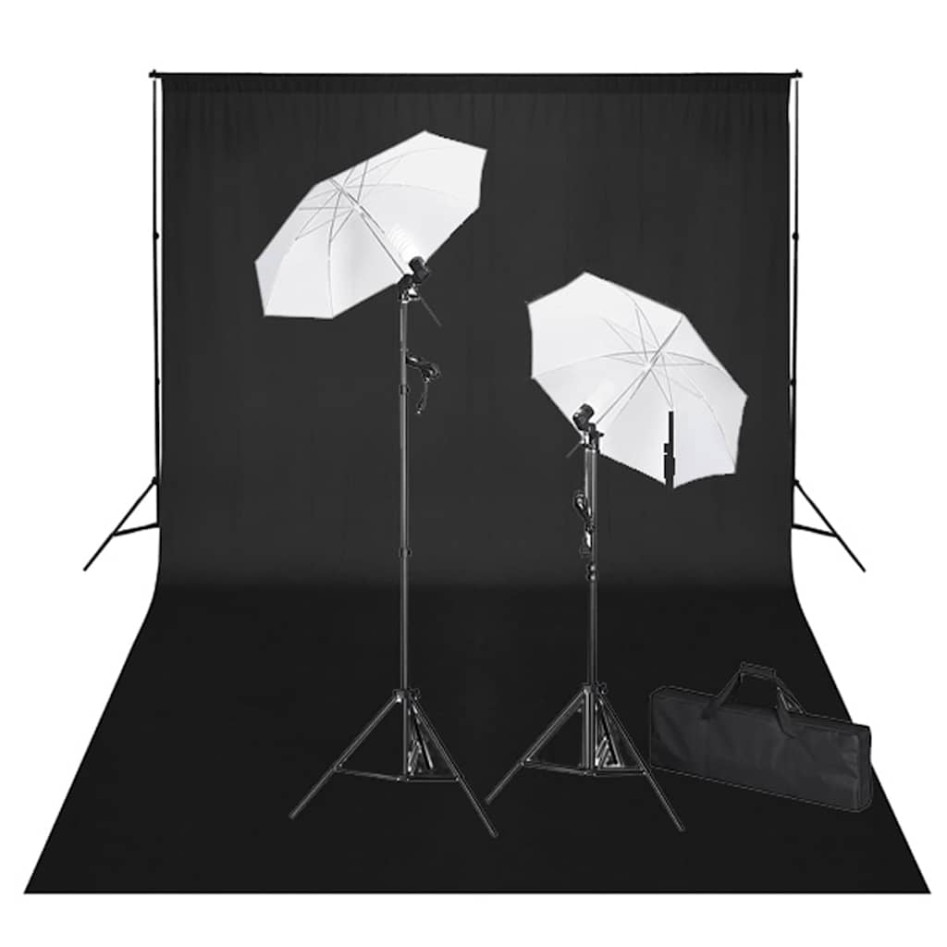 Kit de estudio fotográfico telón fondo negro 600x300 cm y