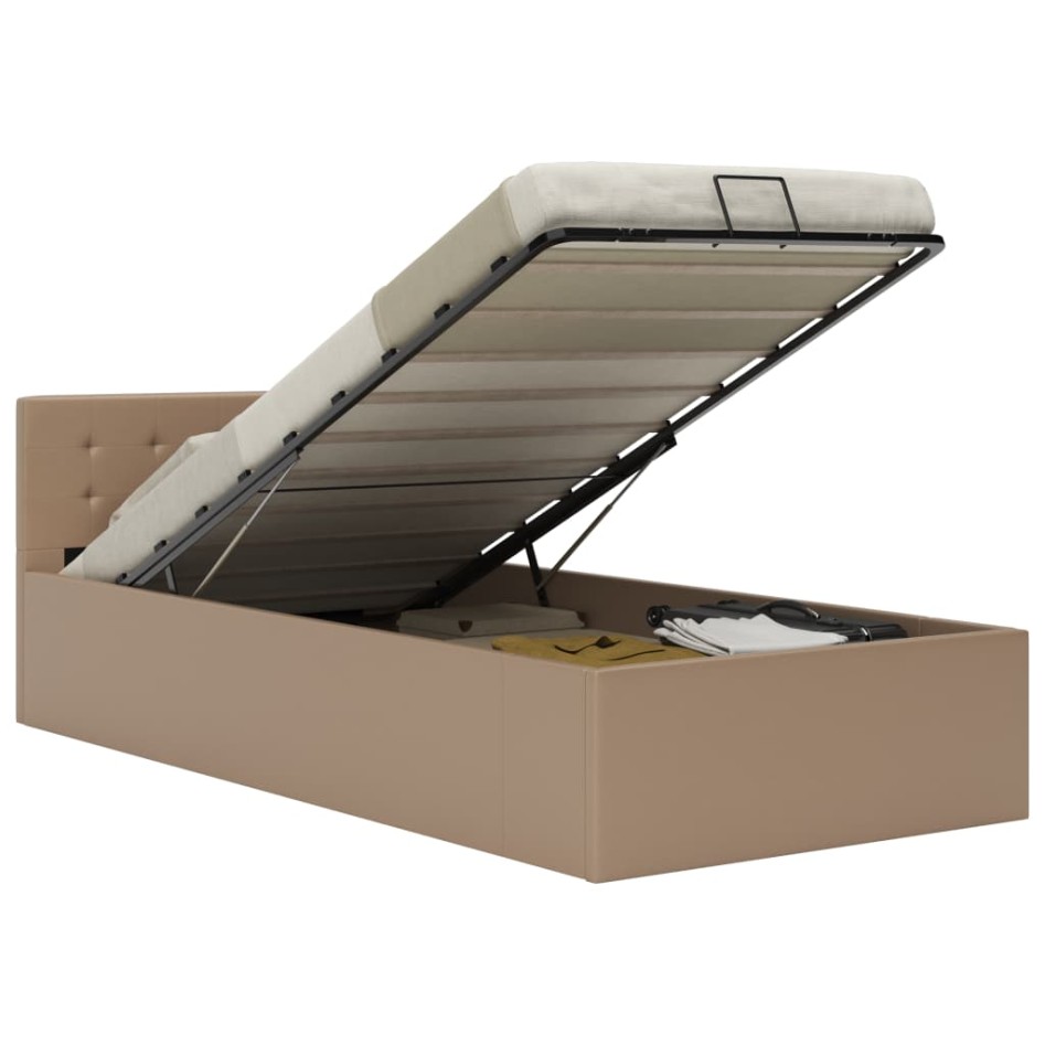 Cama canapé hidráulica cuero sintético capuchino 100x200