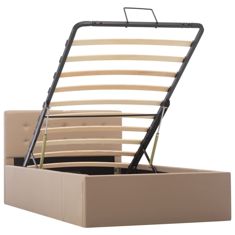 Cama canapé hidráulica cuero sintético capuchino 100x200