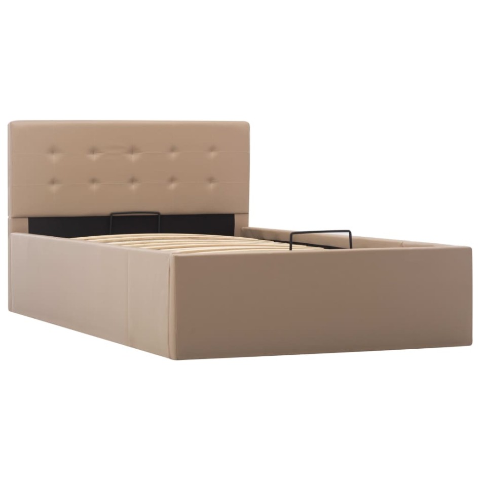 Cama canapé hidráulica cuero sintético capuchino 100x200