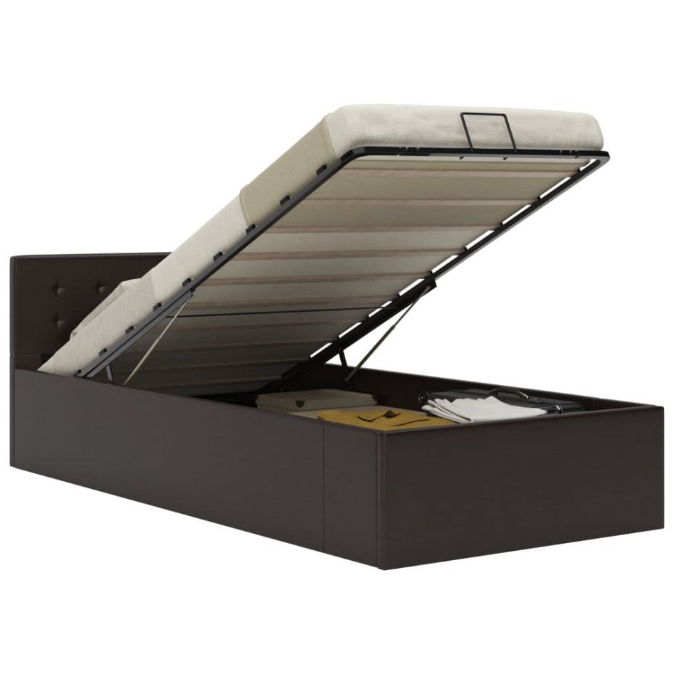 Cama canapé hidráulica cuero sintético gris 90x200