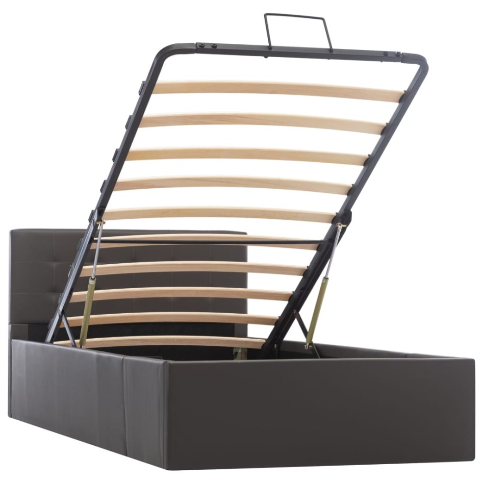 Cama canapé hidráulica cuero sintético gris 90x200