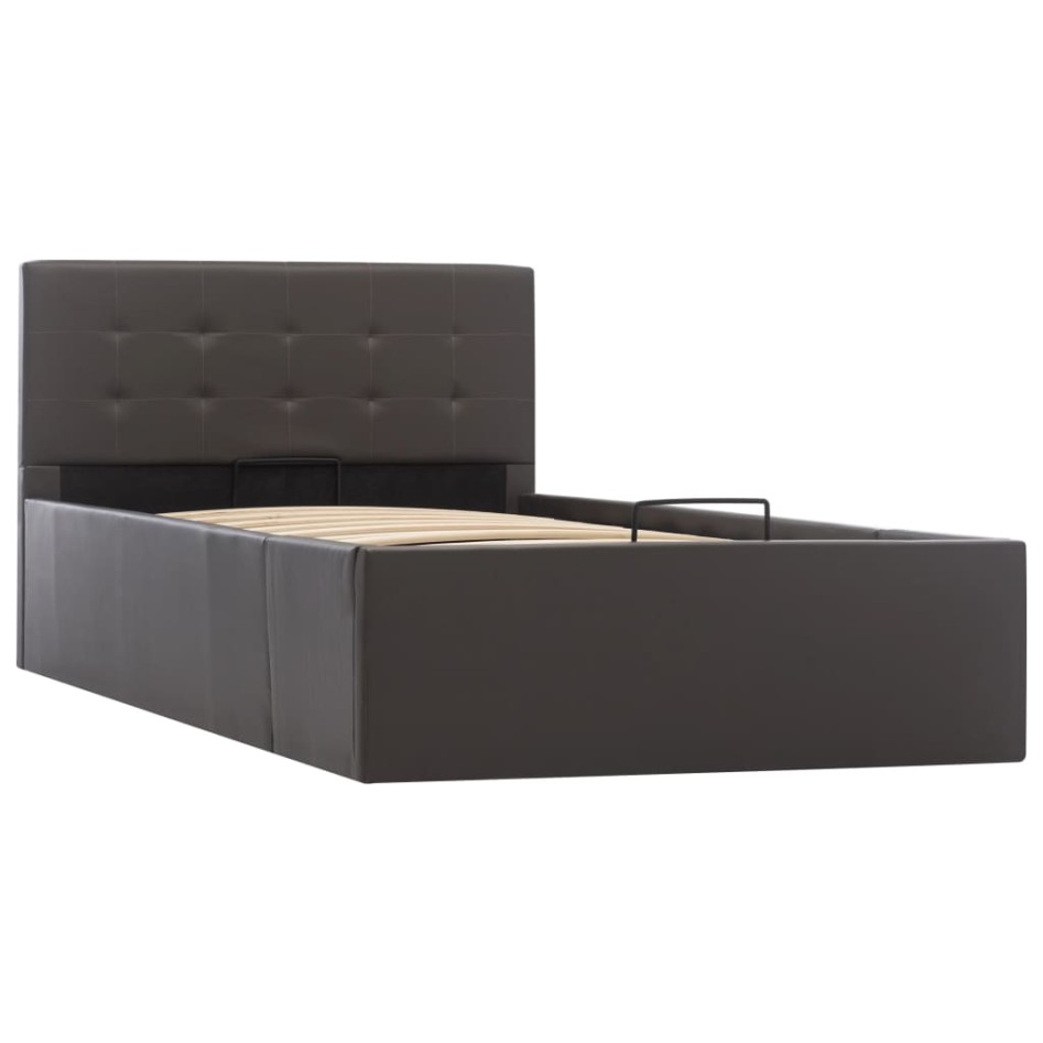 Cama canapé hidráulica cuero sintético gris 90x200