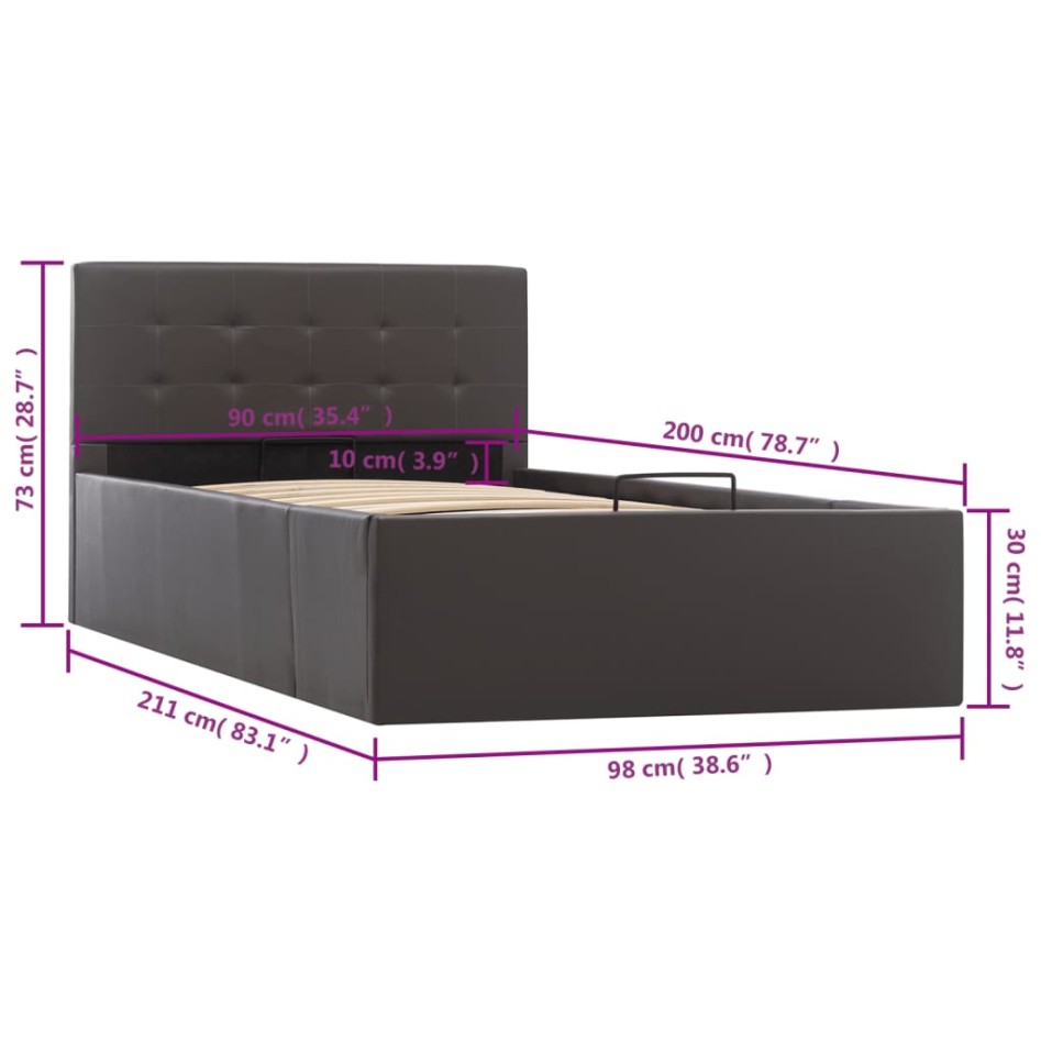 Cama canapé hidráulica cuero sintético gris 90x200