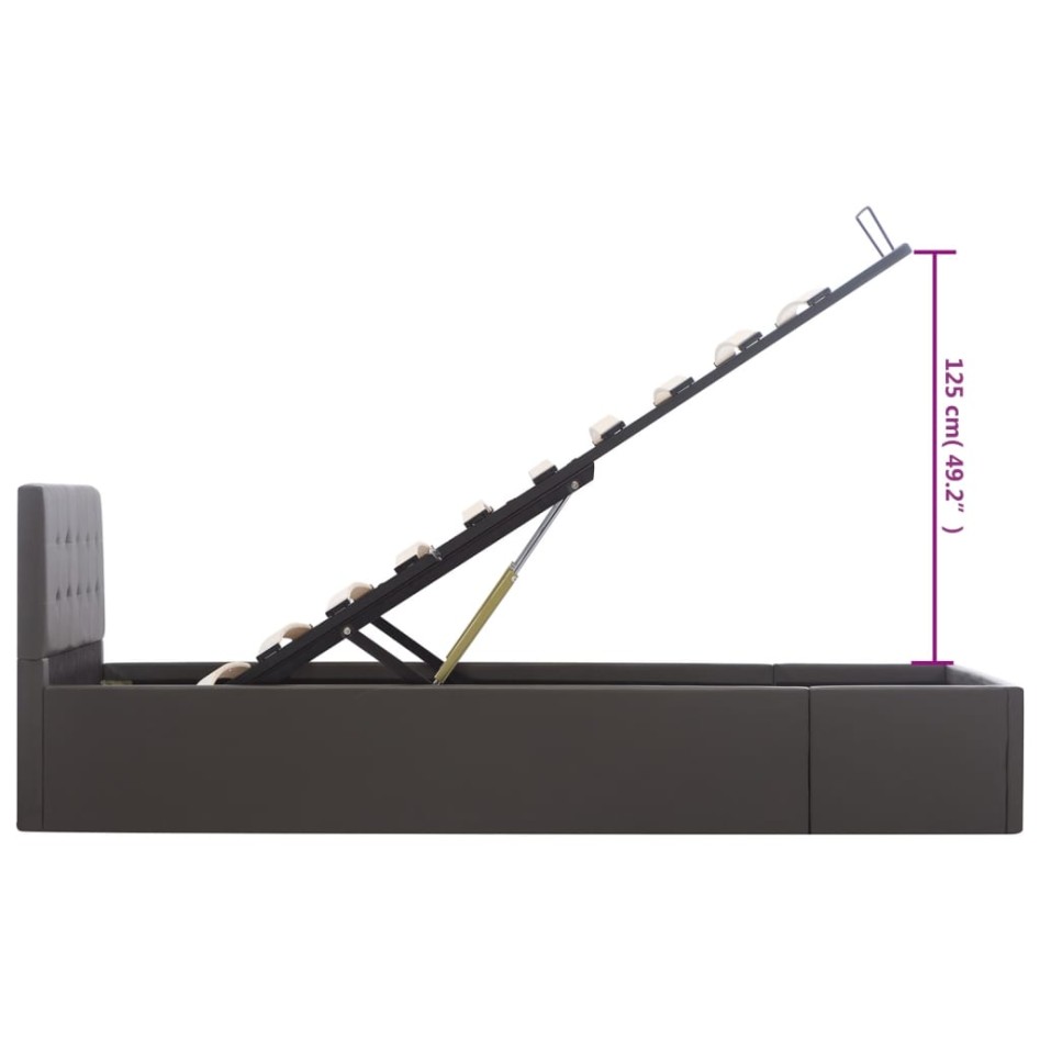 Cama canapé hidráulica cuero sintético gris 90x200