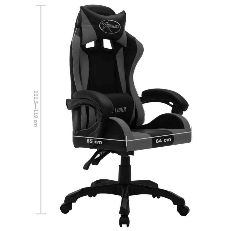 Silla gaming con luces LED RGB cuero sintético gris y