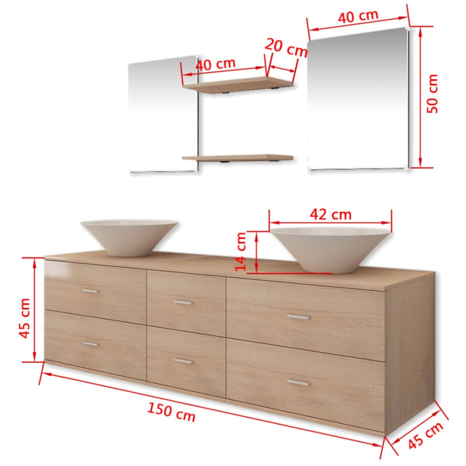 Conjunto de muebles de baño y lavabo 7 piezas