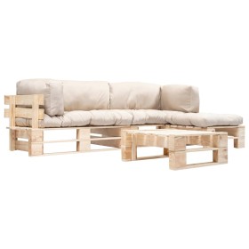 Muebles de palets de jardín con cojines arena 4 piezas