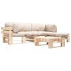 Muebles de palets de jardín con cojines arena 4 piezas madera