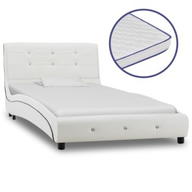 Cama con colchón viscoelástico cuero sintético blanco 90x200