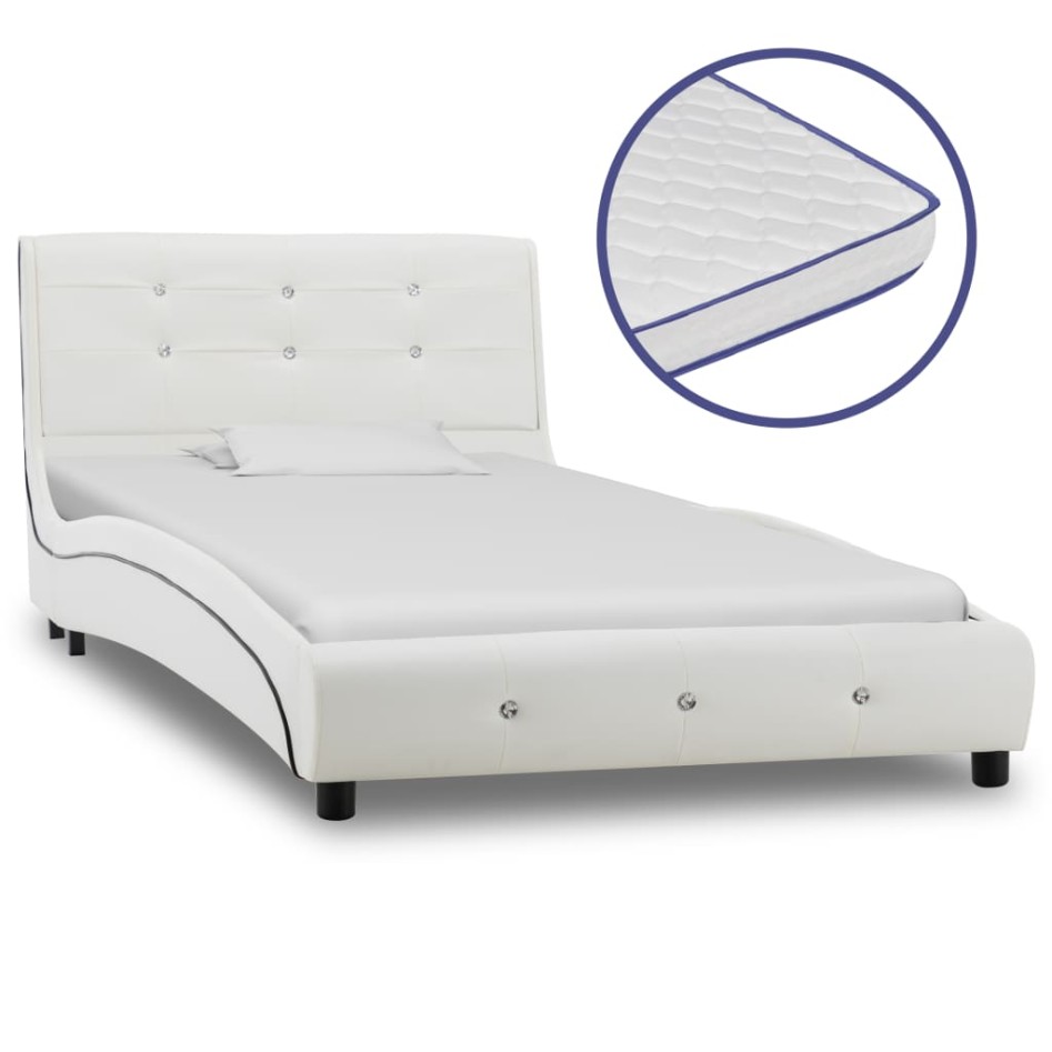 Cama con colchón viscoelástico cuero sintético blanco 90x200