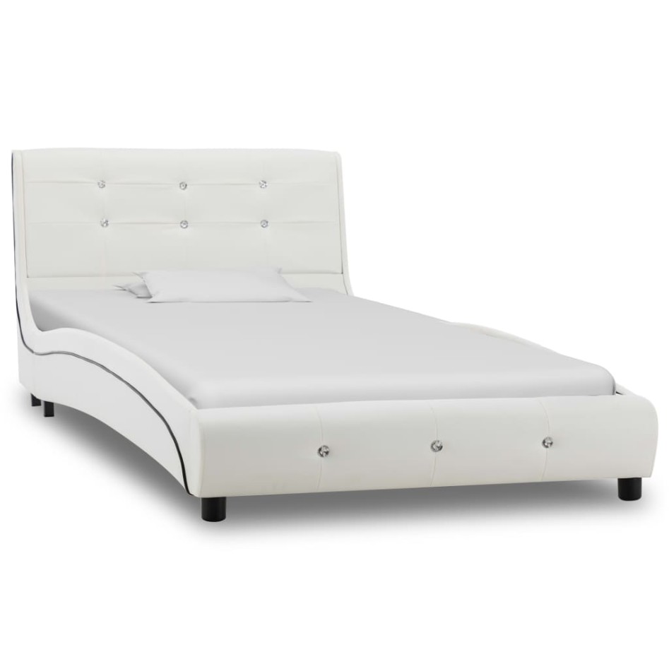 Cama con colchón viscoelástico cuero sintético blanco 90x200