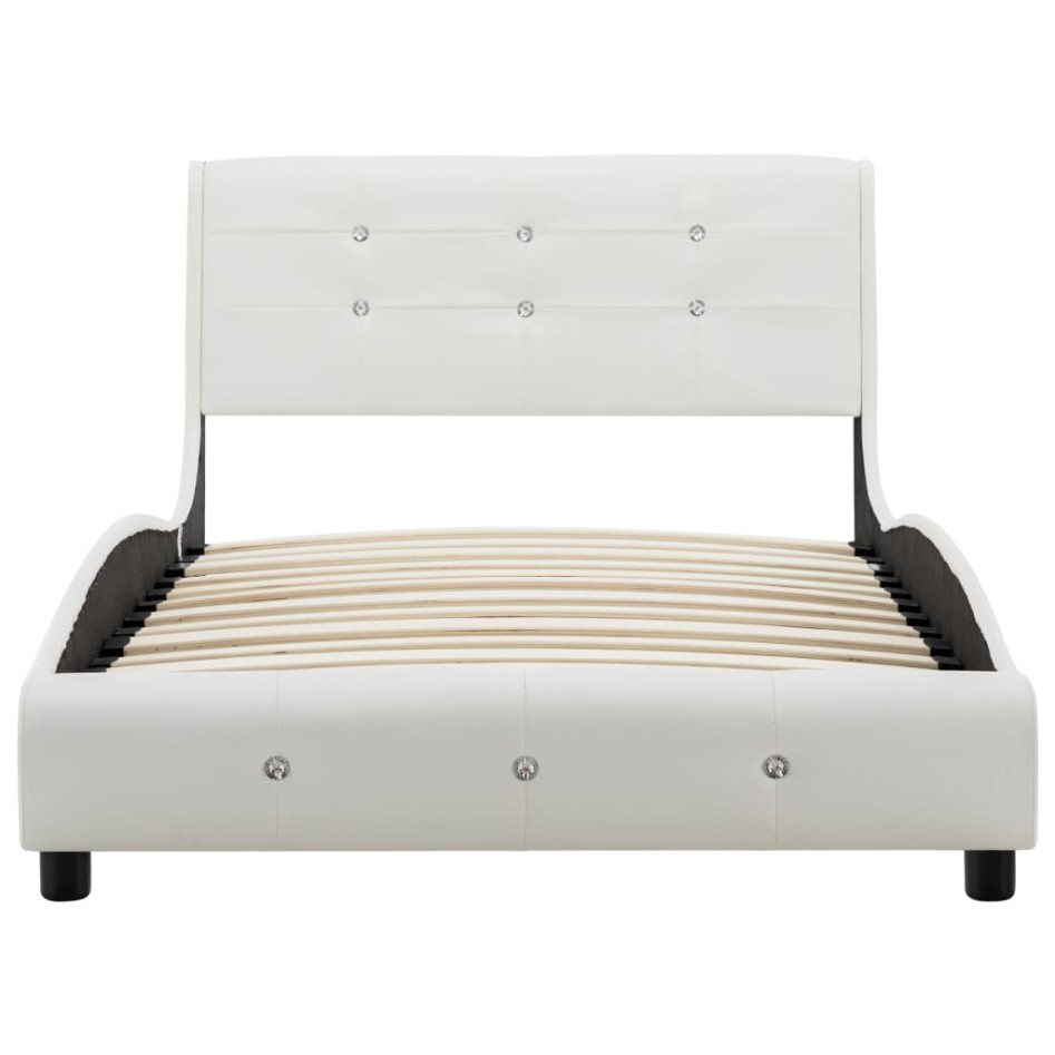 Cama con colchón viscoelástico cuero sintético blanco 90x200