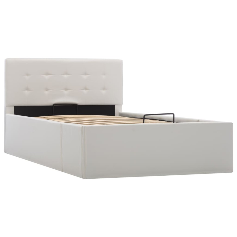 Cama canapé hidráulica cuero sintético blanco 100x200