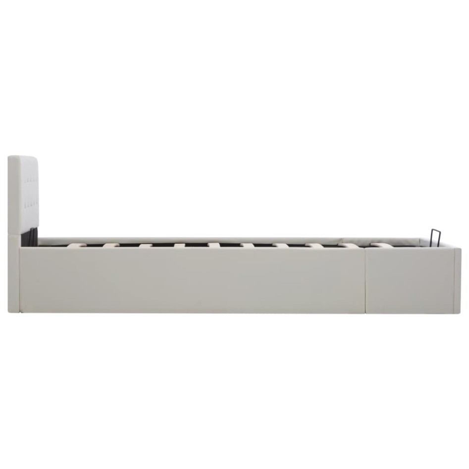 Cama canapé hidráulica cuero sintético blanco 100x200