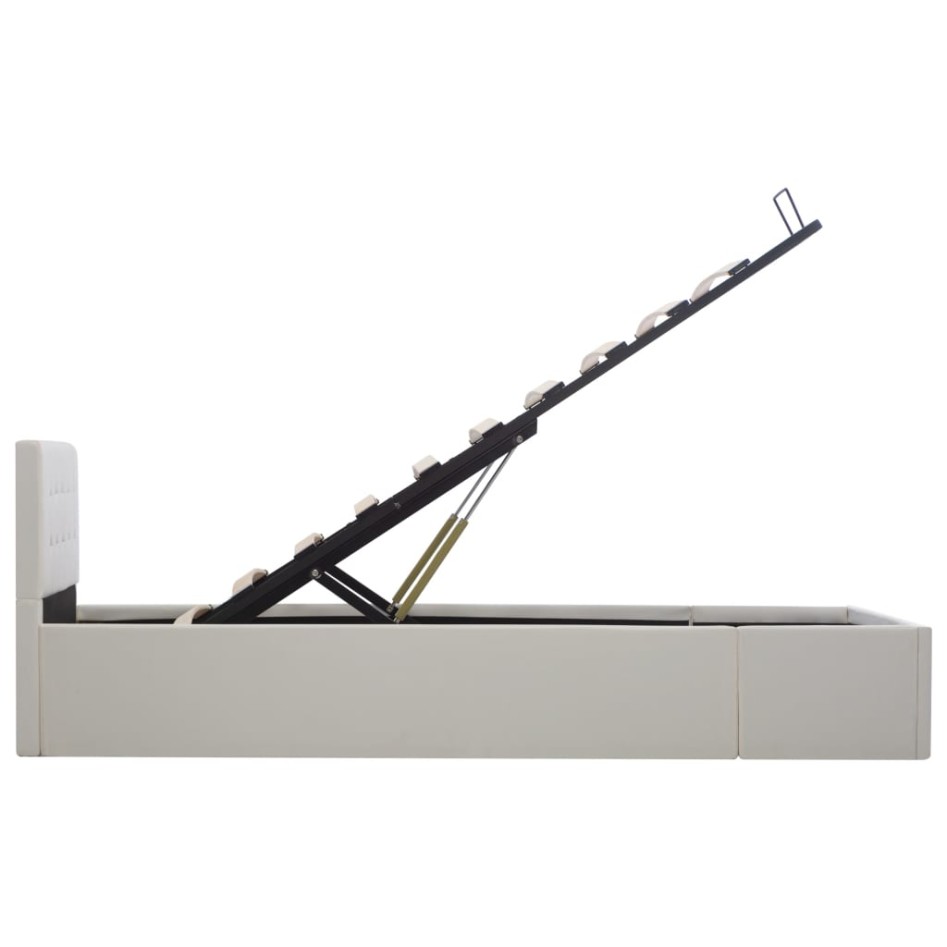 Cama canapé hidráulica cuero sintético blanco 100x200