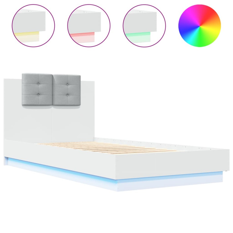 Estructura de cama con cabecero y luces LED blanco 90x190