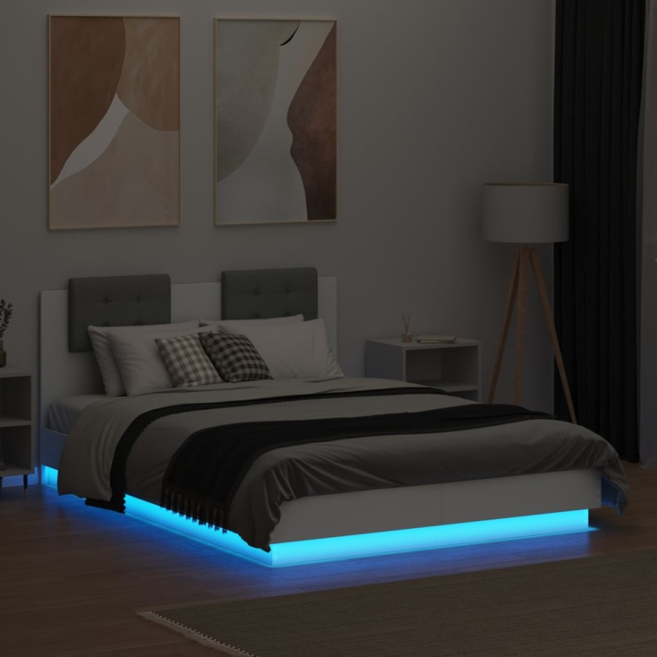 Estructura de cama con cabecero y luces LED blanco 120x190