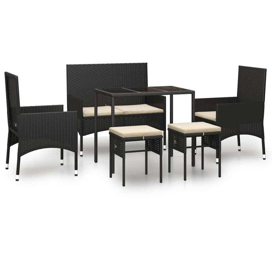 Set muebles de jardín 6 piezas y cojines ratán sintético