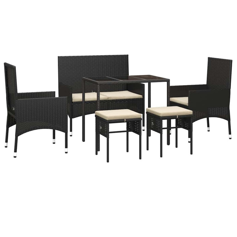 Set muebles de jardín 6 piezas y cojines ratán sintético