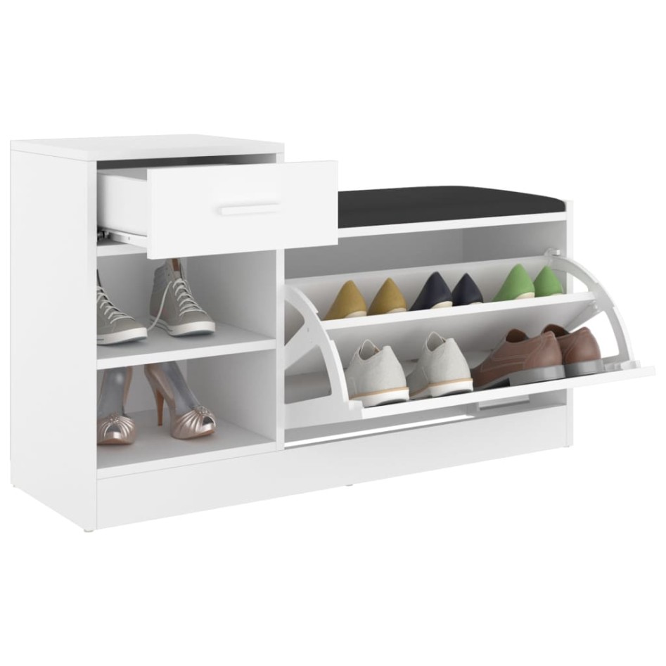 Banco zapatero de madera contrachapada blanco 94,5x31x57