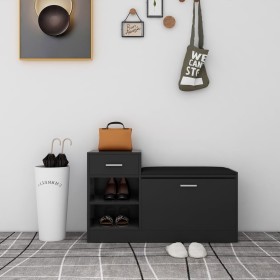 Banco zapatero madera de ingeniería negro brillo 94,5x31x57