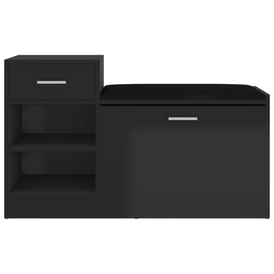 Banco zapatero madera de ingeniería negro brillo 94,5x31x57
