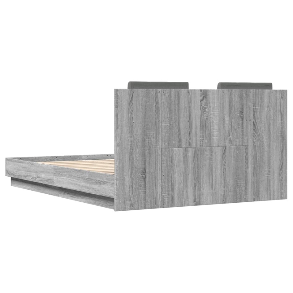 Estructura cama con cabecero luces LED gris Sonoma 135x190