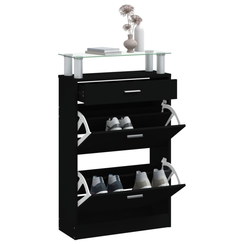 Mueble zapatero madera contrachapada negro 63x24x104