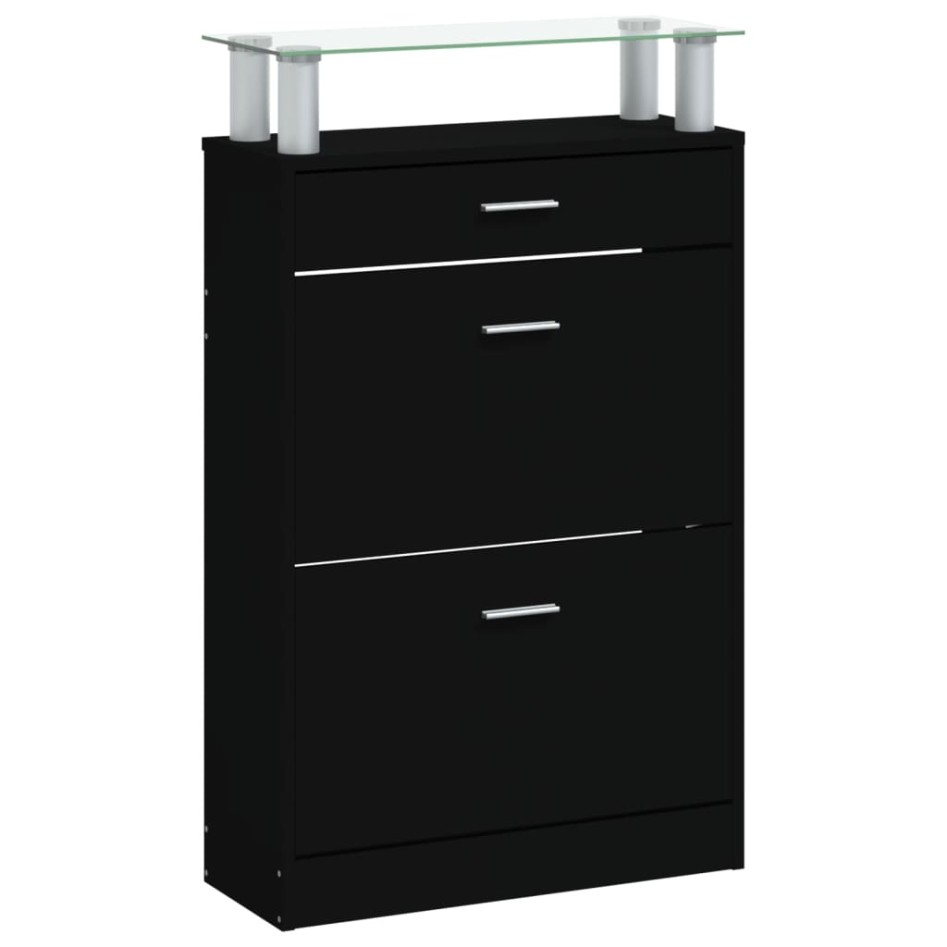 Mueble zapatero madera contrachapada negro 63x24x104