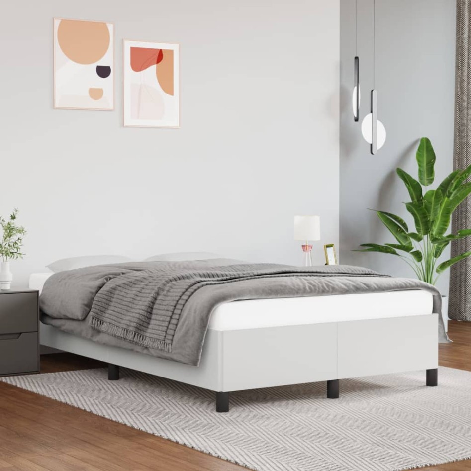 Estructura de cama sin colchón cuero sintético blanco