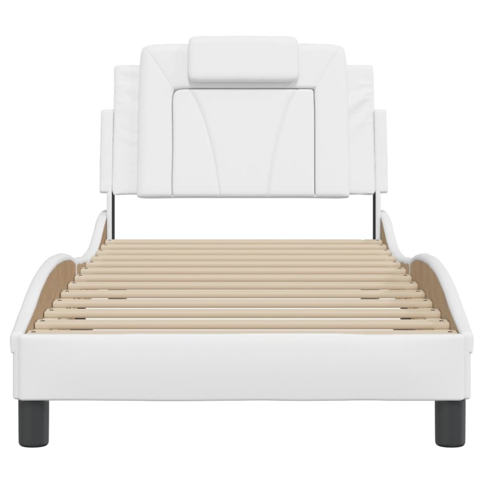 Estructura de cama con cabecero cuero sintético blanco