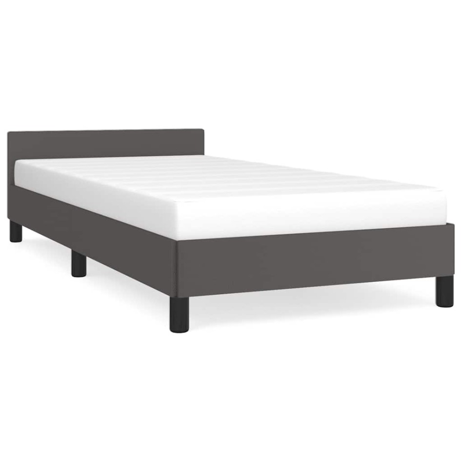 Estructura de cama con cabecero sin colchón gris 90x200