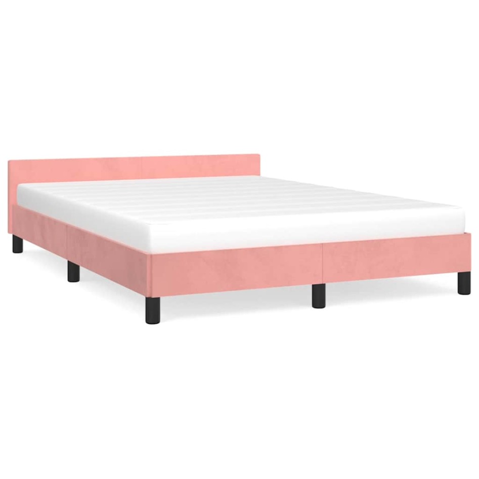 Cama con cabecero sin colchón terciopelo rosa 140x200