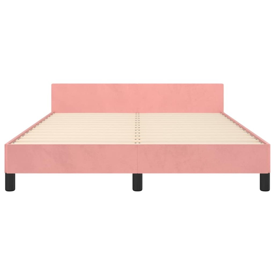 Cama con cabecero sin colchón terciopelo rosa 140x200