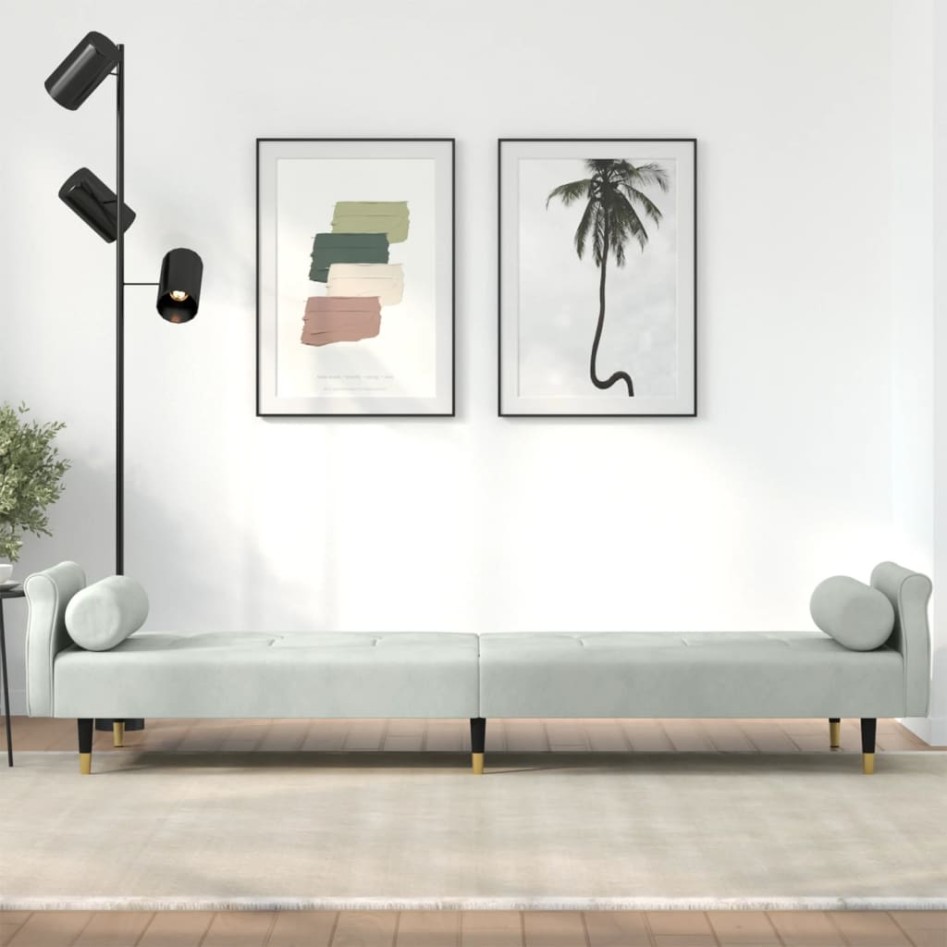 Sofá cama con cojines terciopelo gris