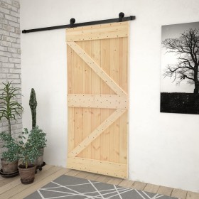 Puerta corredera con herrajes madera maciza de pino 90x210