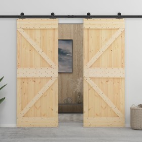 Puerta corredera con herrajes madera maciza de pino 80x210