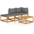 Muebles de jardín 4 pzas cojines crema madera maciza de