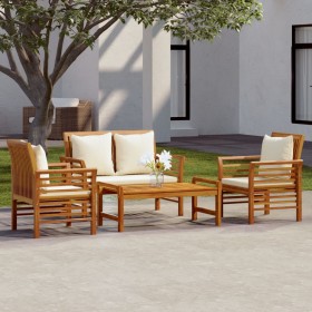 Set de muebles de jardín 4 pzs y cojines madera maciza