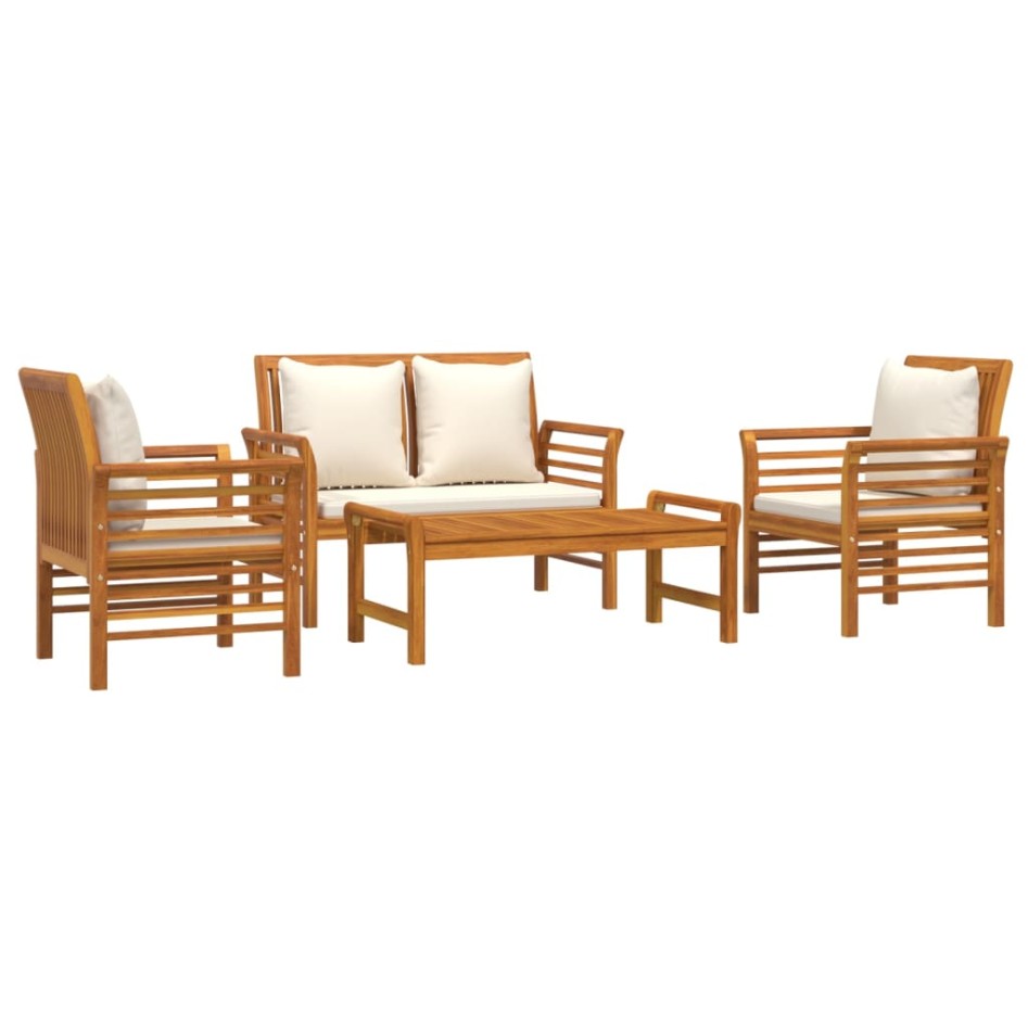 Set de muebles de jardín 4 pzs y cojines madera maciza