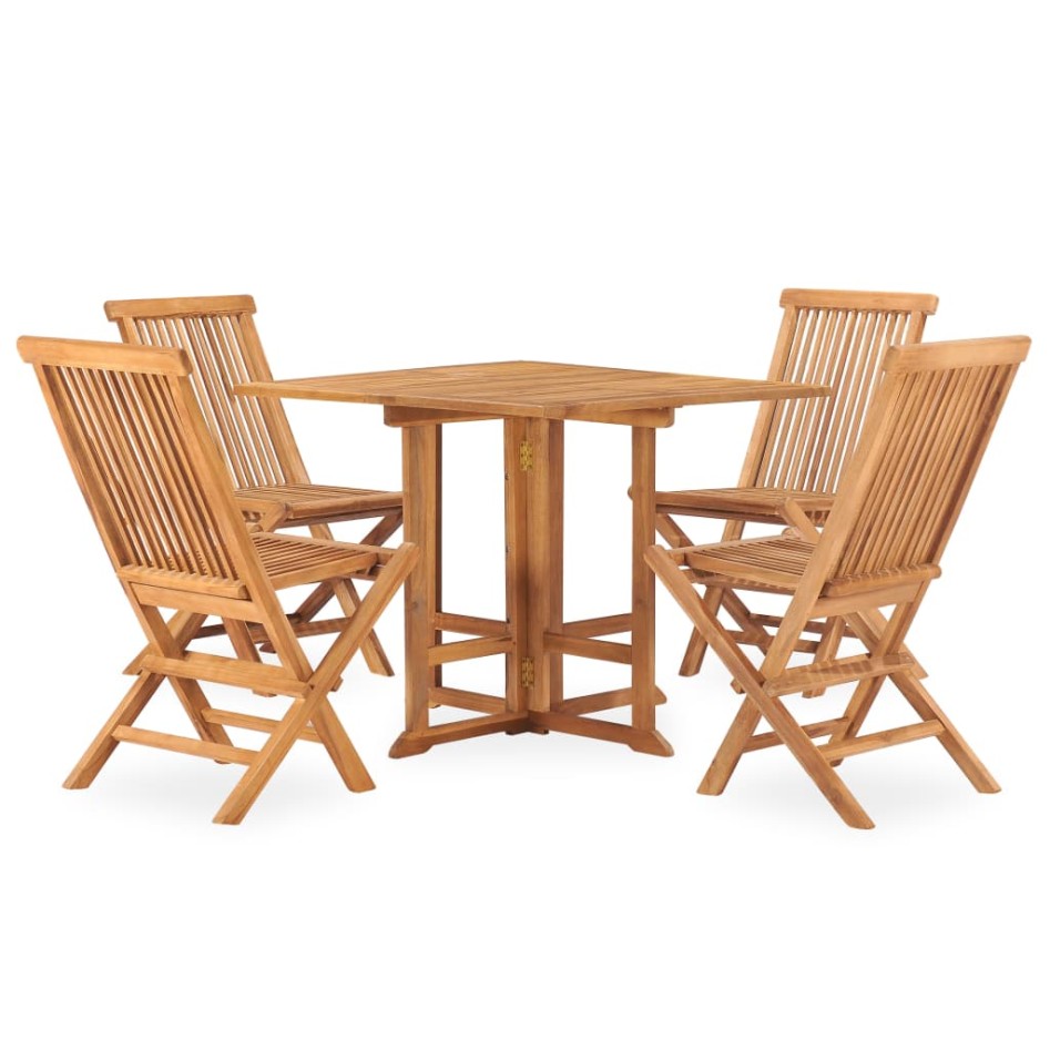Set de comedor de jardín plegable 5 pzas madera maciza de