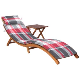 Tumbona de jardín con mesa y cojín madera maciza de