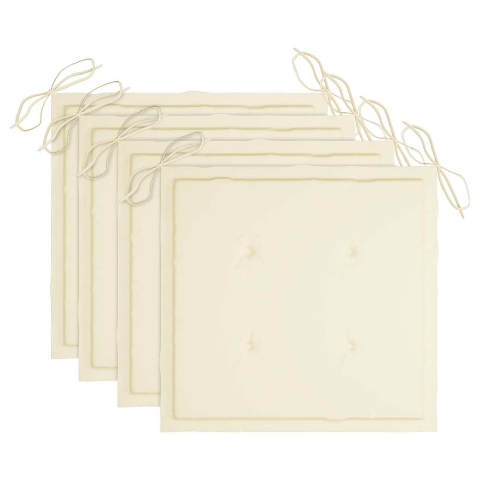 Sillas de jardín 4 uds con cojines crema madera de